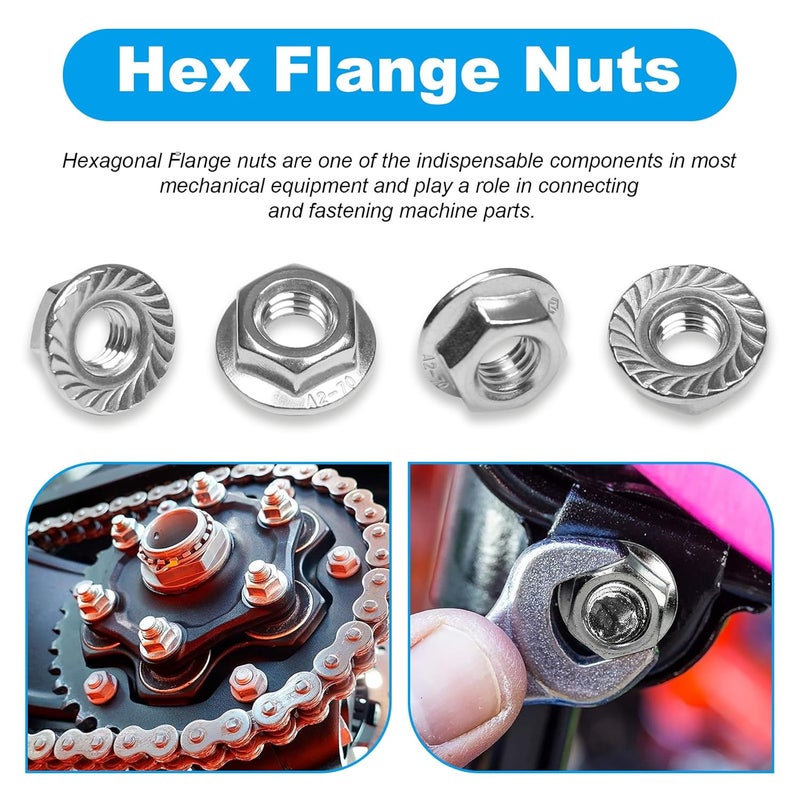 Yinpecly 100 Pcs M6 x 1mm Serrated Flange Hex Nuts, M6 Hexagon Flange Nuts,304 Stainless Steel, Metric Hex Lock Nuts, Locknuts Replacement Nut Full Thread for Industrial Construction Fasteners - Image 5